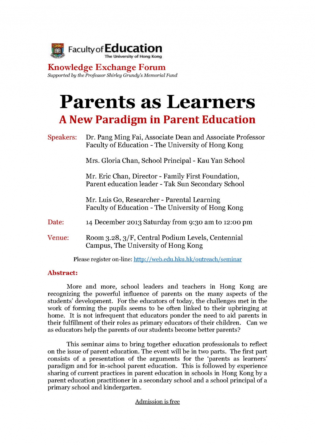 Parents as learners: A new paradigm in parent education