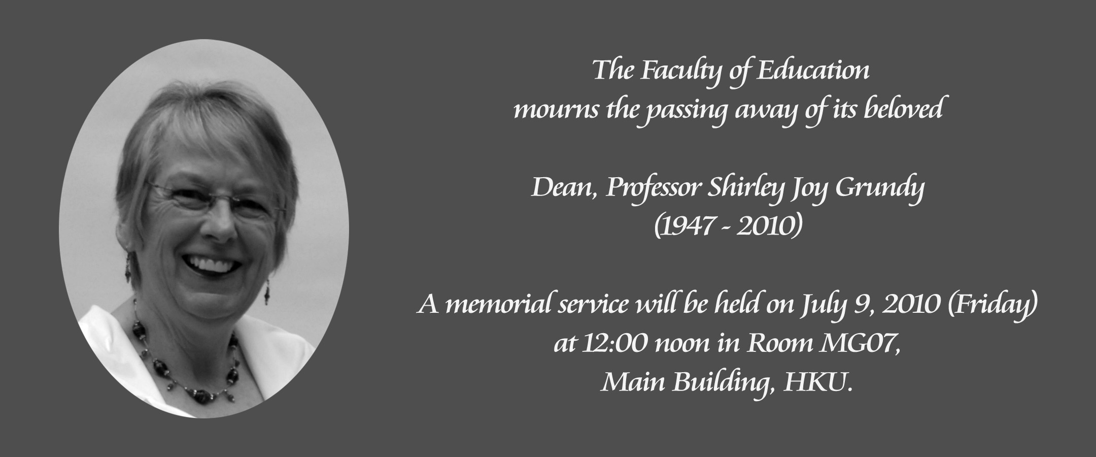 A Memorial Service for Professor Shirley Joy Grundy 