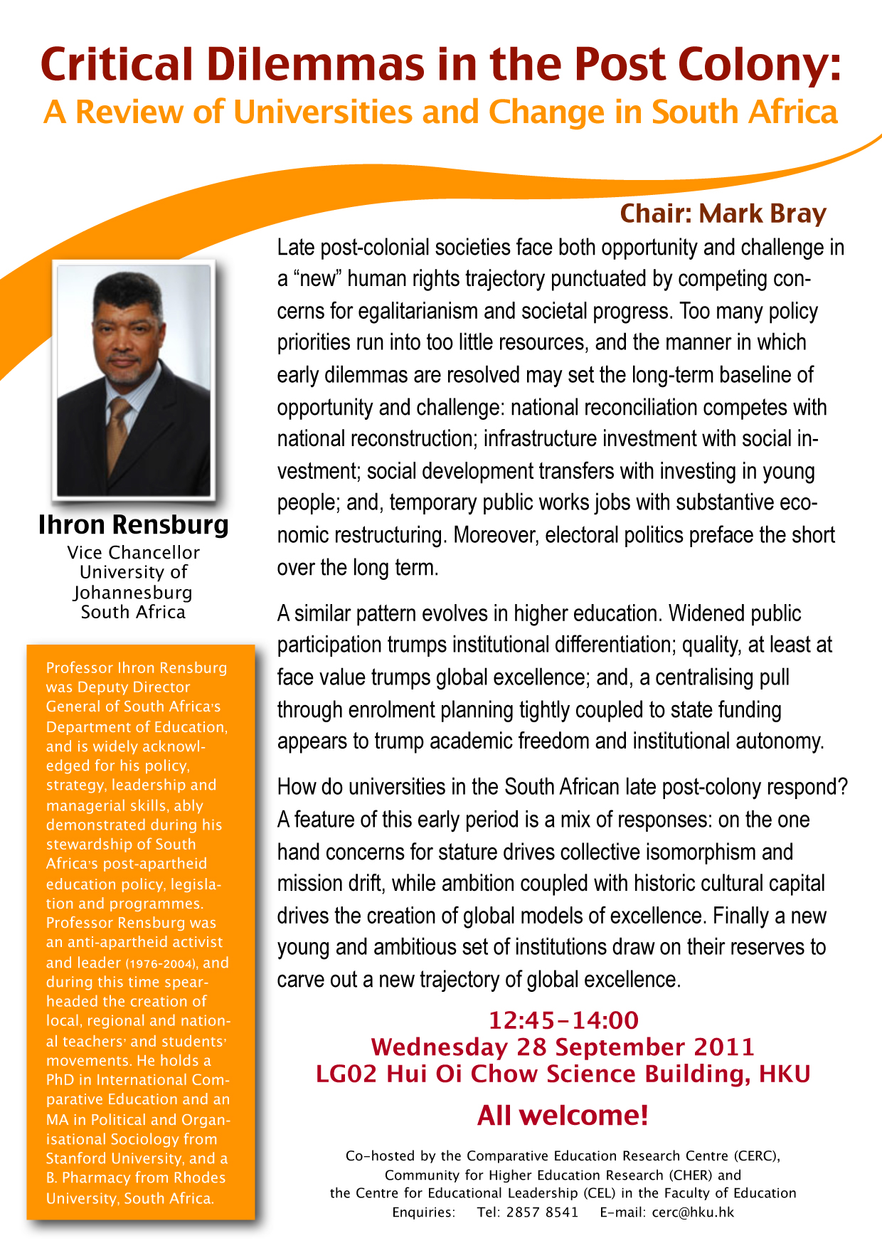 Seminar: Critical Dilemmas in the Post Colony: A Review of Universities and Change in South Africa