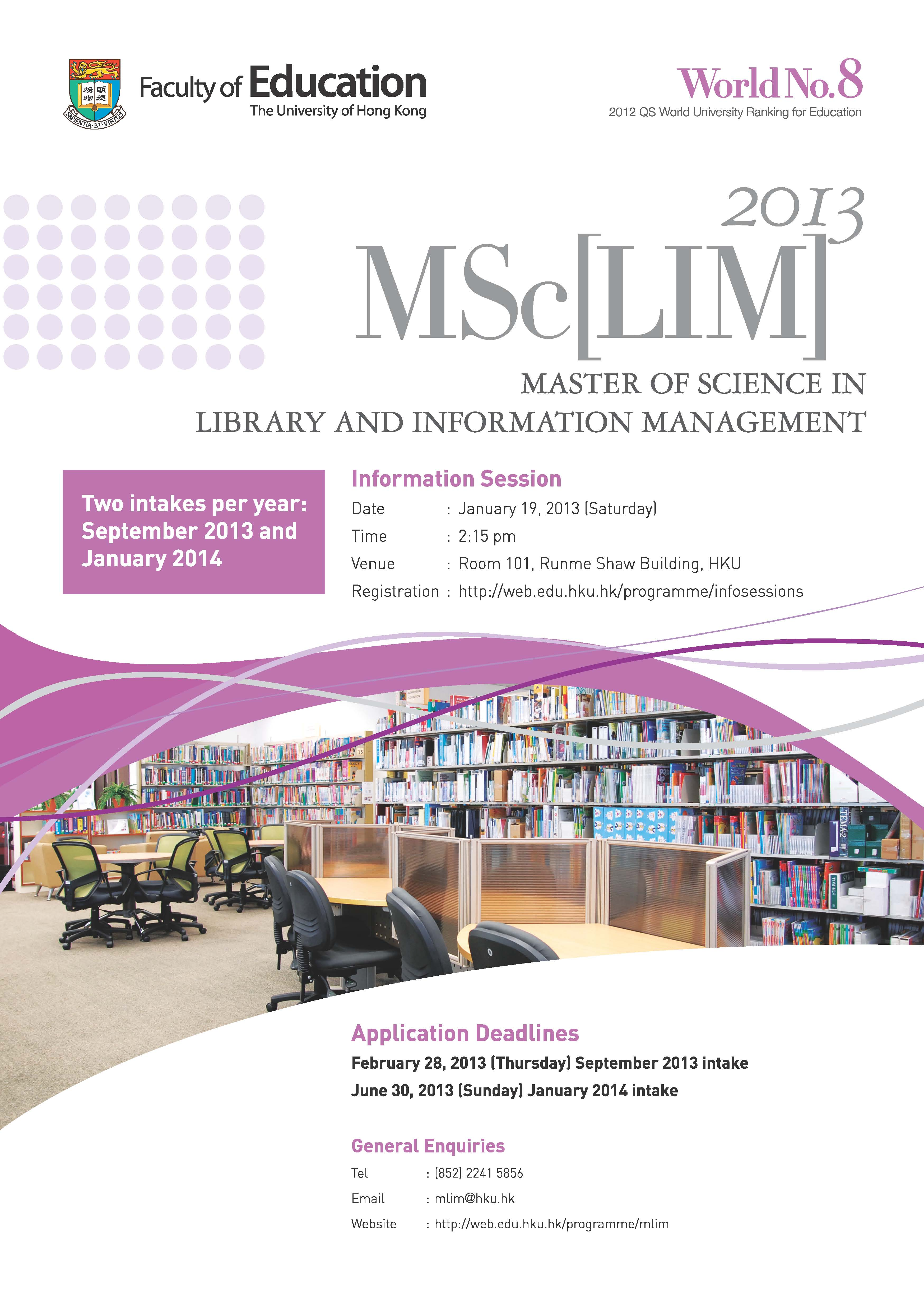 Information Session for Master of Science in Library and Information Management (MSc[LIM]) 