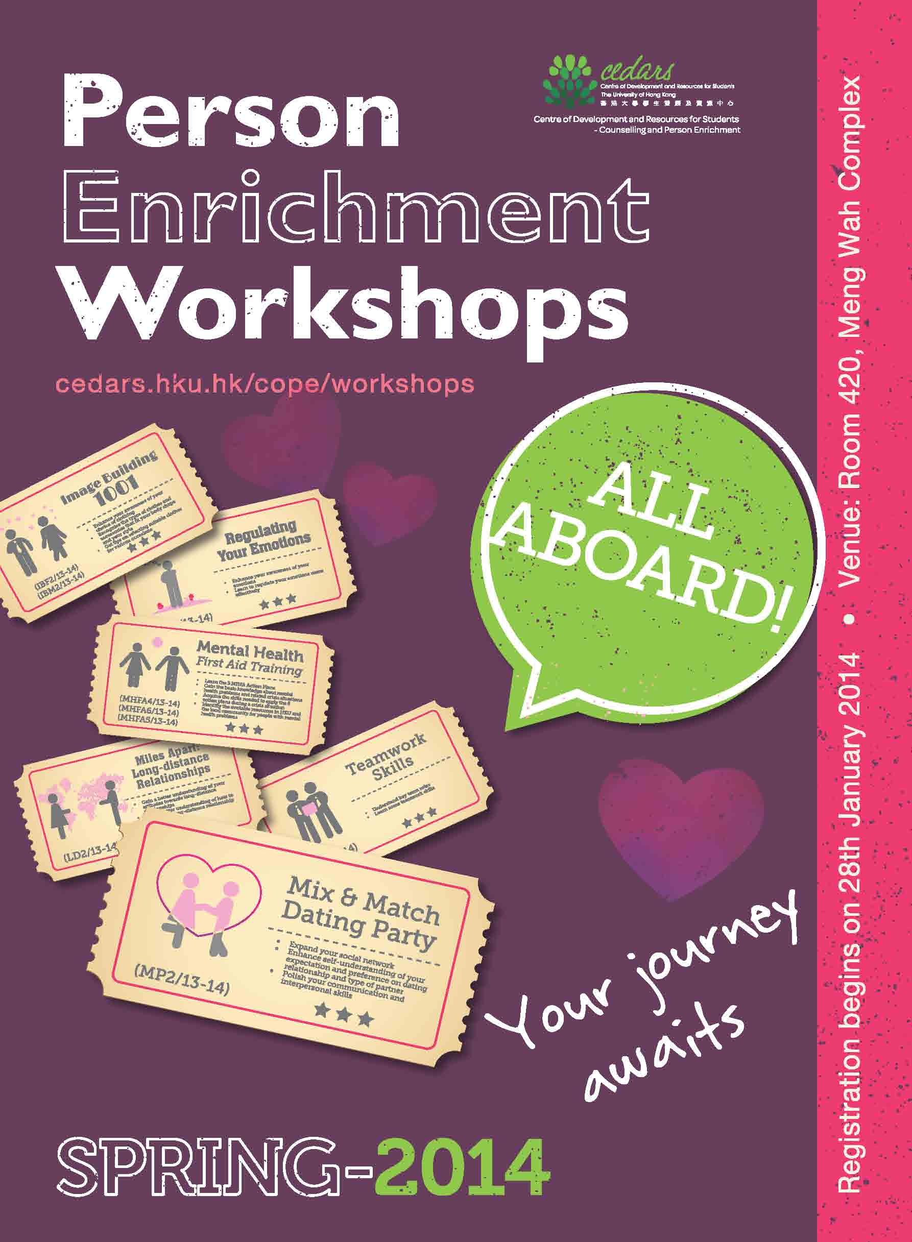 Your Journey Awaits! Enrol in Person Enrichment Workshops from 28 January onwards 