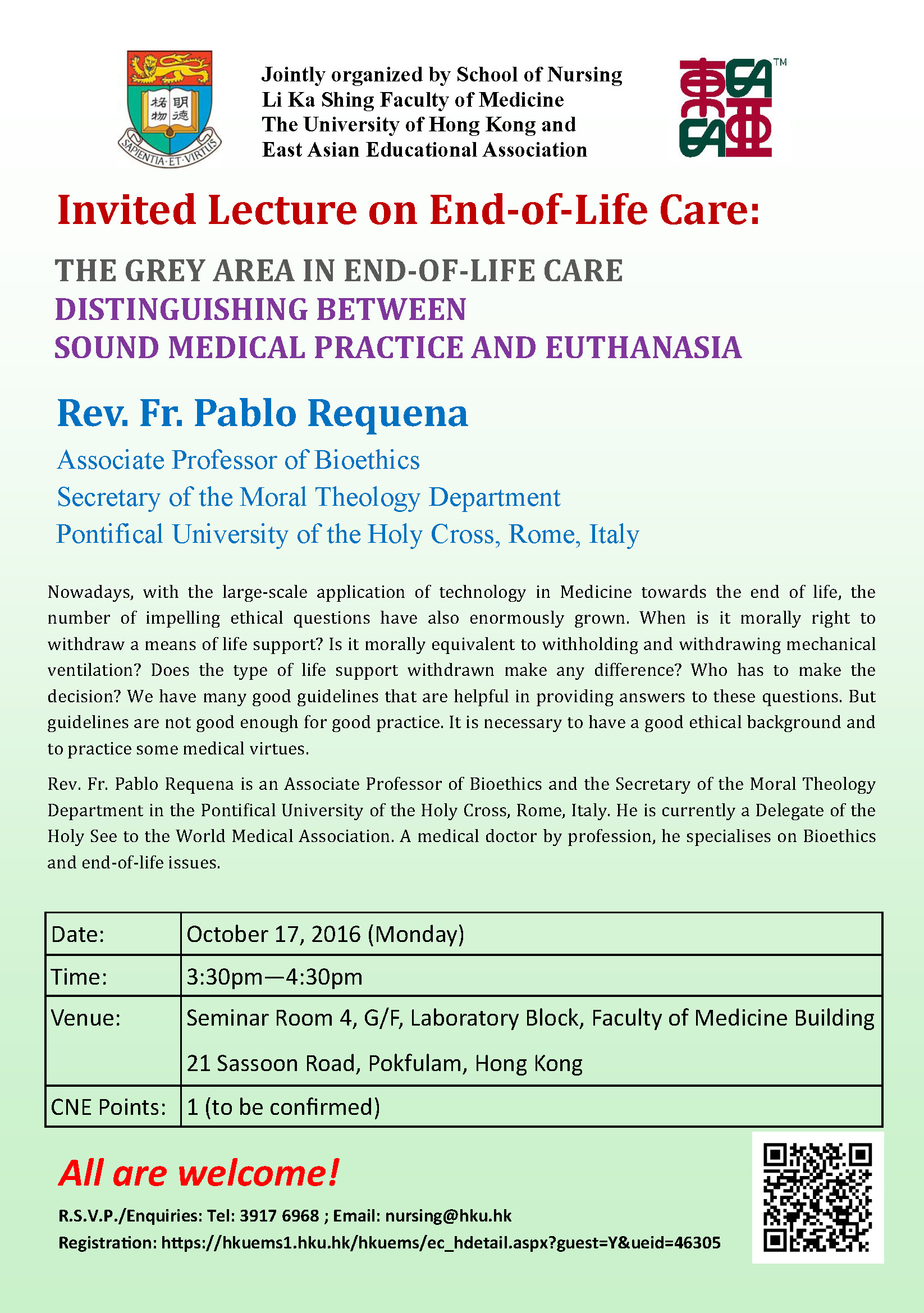 Invited Lecture on End-of-Life Care jointly organized by the School of Nursing, HKU and East Asian Educational Association  