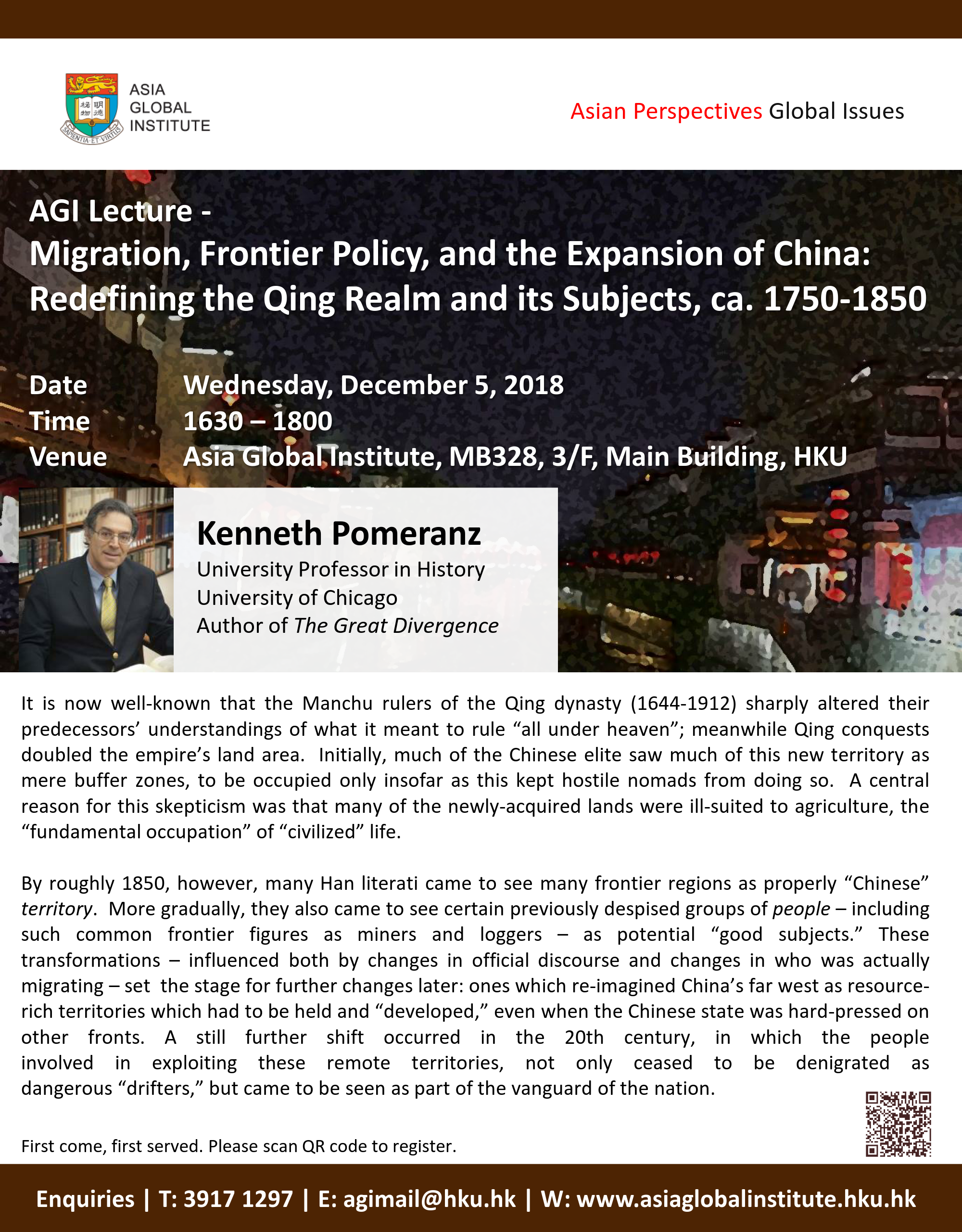 Join AGI Lecture by Prof. Kenneth Pomeranz, the author of The Great Divergence
