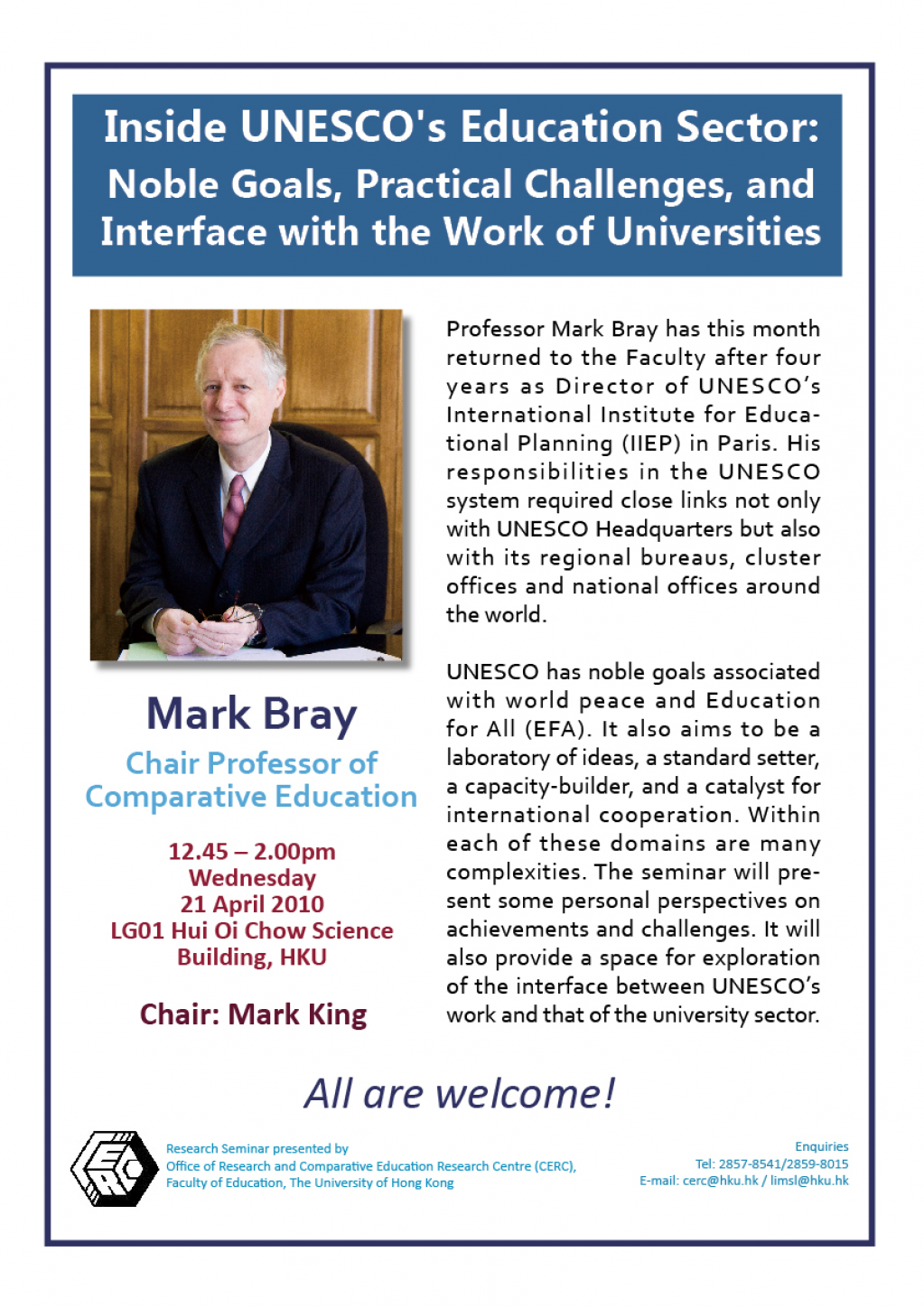 Seminar by Mark Bray - Inside UNESCO's Education Sector