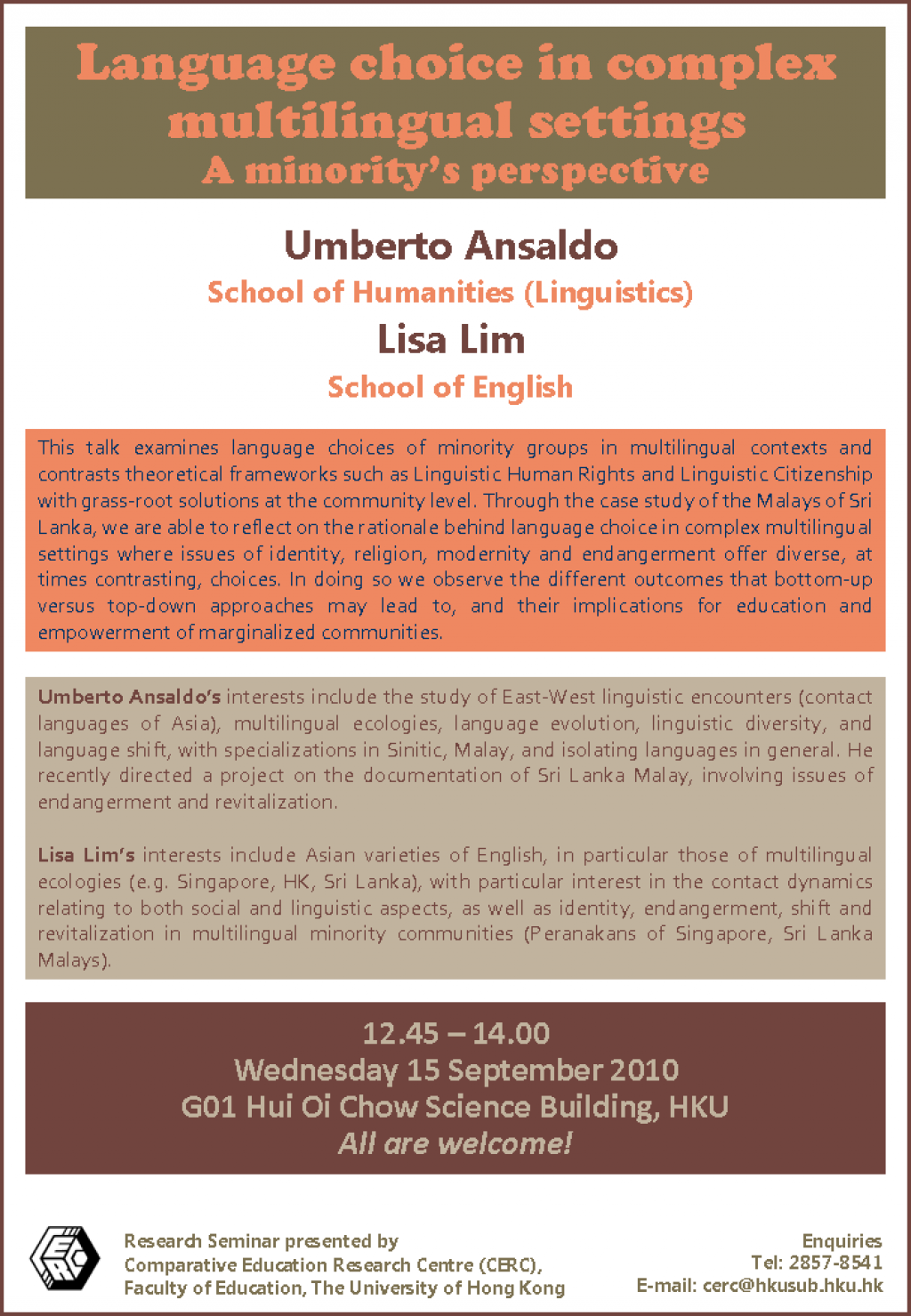 Seminar - Language choice in complex multilingual settings: A minority's perspective
