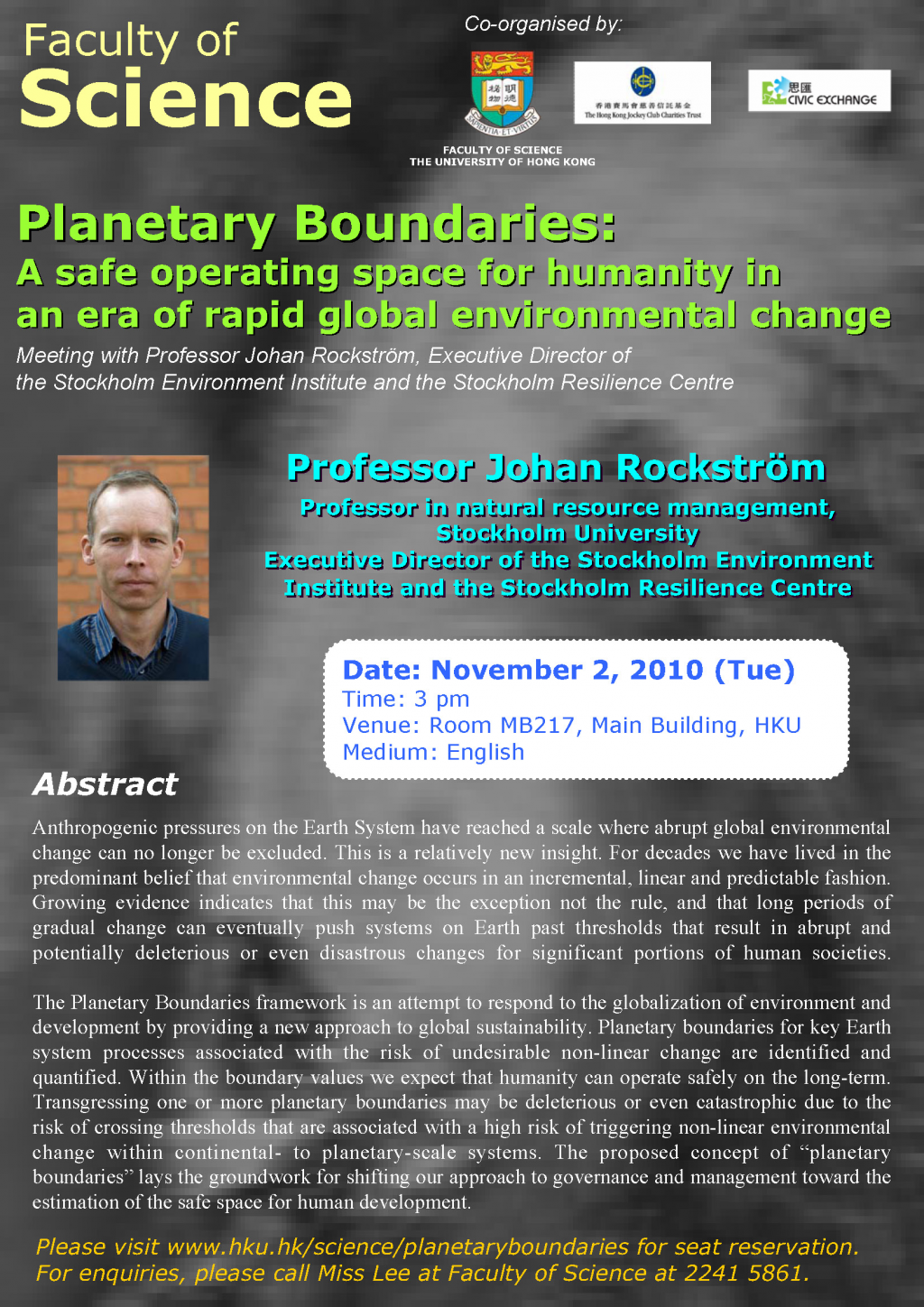 Seminar: Planetary Boundaries: A safe operating space for humanity in an era of rapid global environmental change