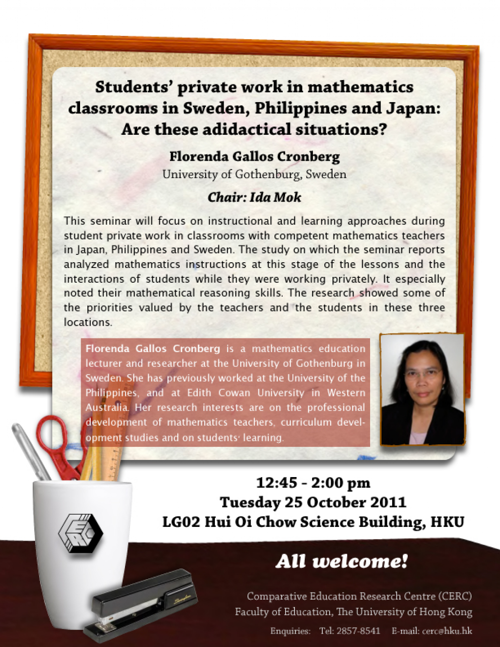 Seminar: Students' private work in mathematics classrooms in Sweden, Philippines and Japan