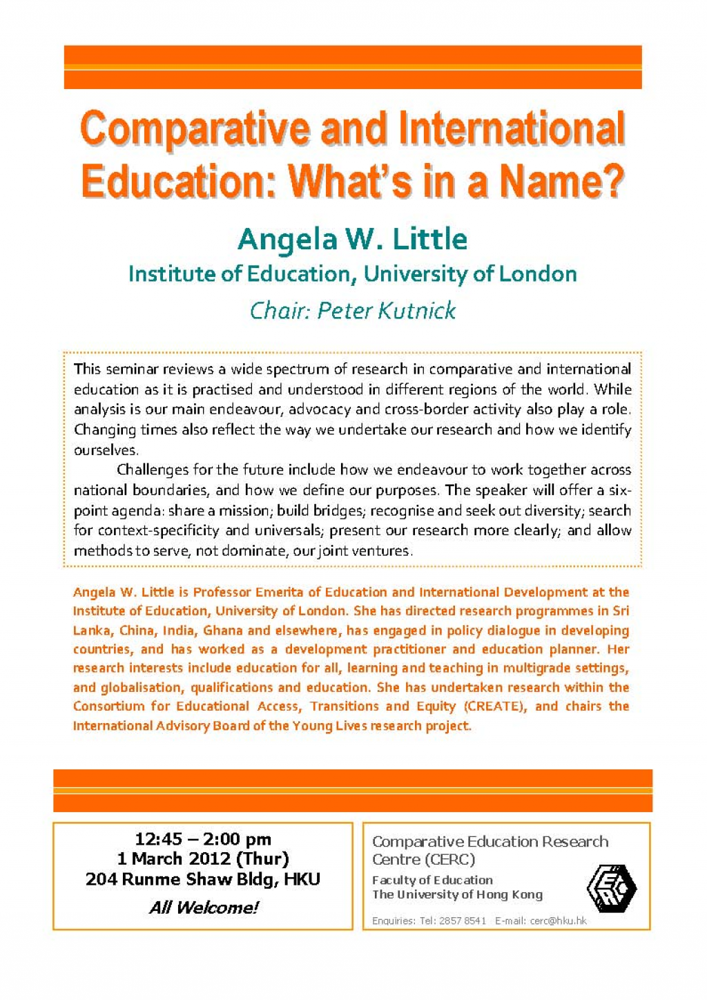 Seminar - Comparative and International Education: What’s in a Name?