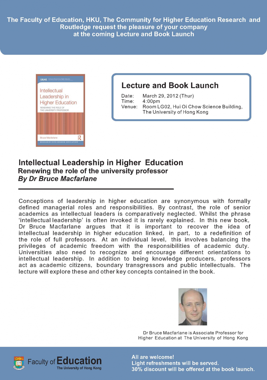 Lecture and Book Launch: Intellectual Leadership in Higher Education