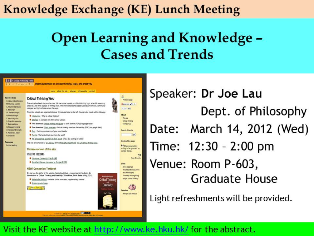 Knowledfe Exchange (KE) Lunch Meeting: Open Learning and Knowledge - Cases and Trends
