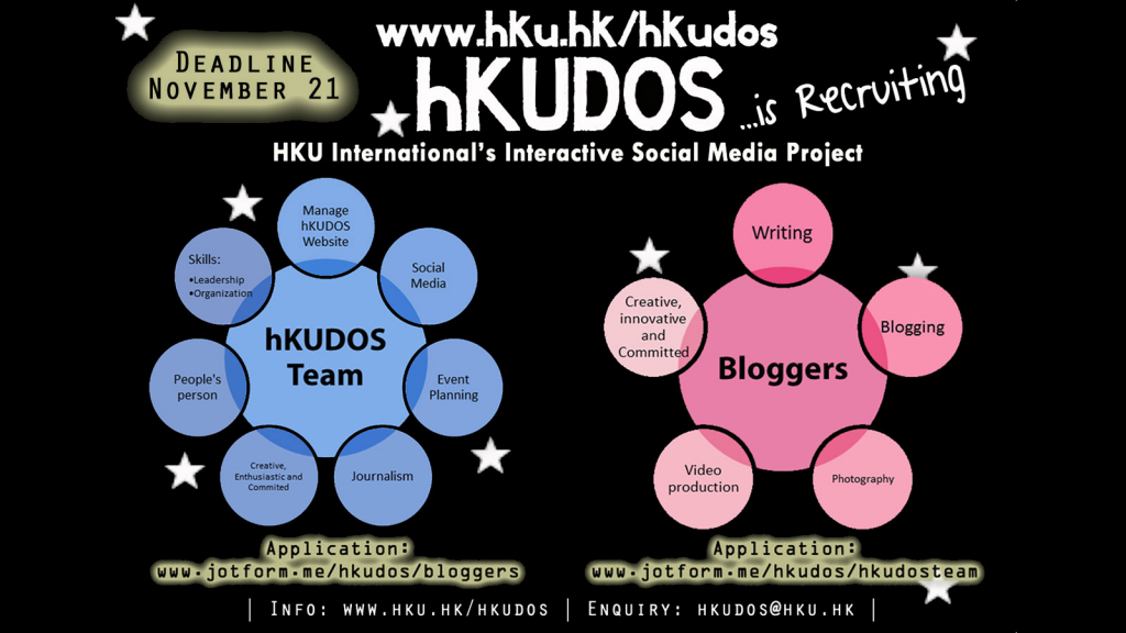 'hKUDOS - HKU International's Social Media Project' is recruting: hKUDOS Team and Bloggers!