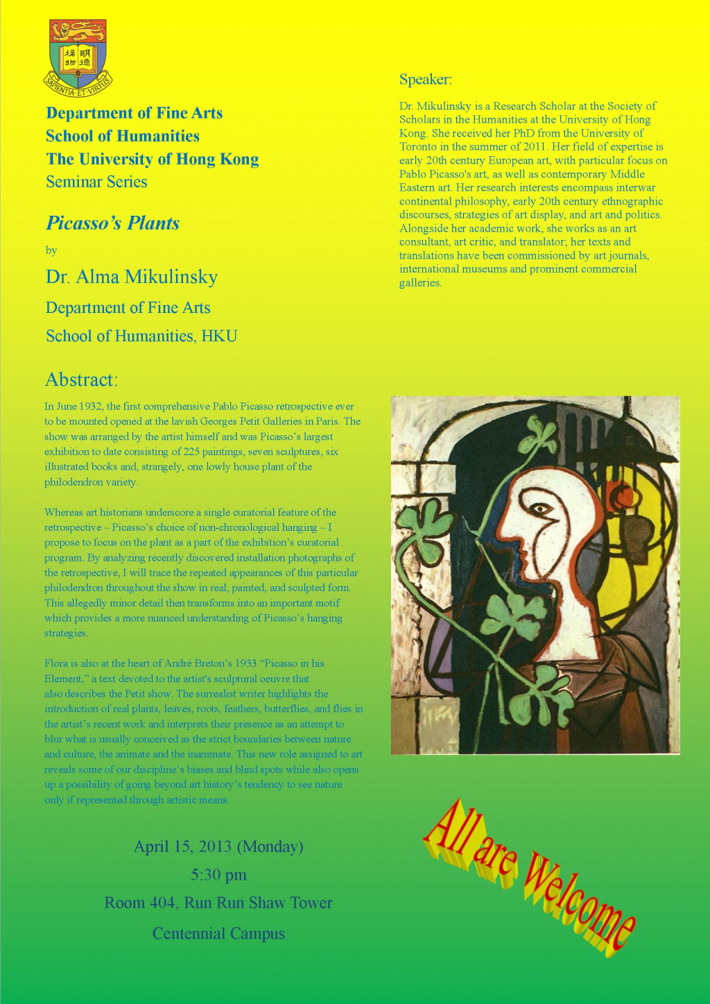 Seminar by Dr. Alma Mikulinsky at Department of Fine Arts, HKU