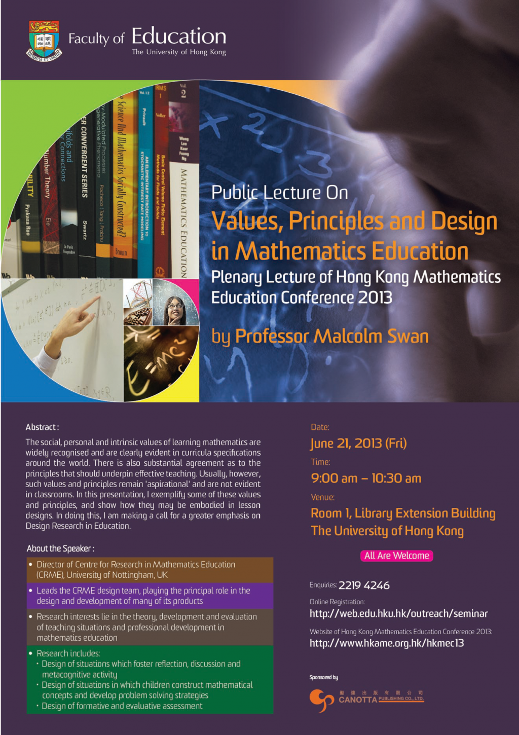 Public Lecture on Values, Principles and Design in Mathematics Education 