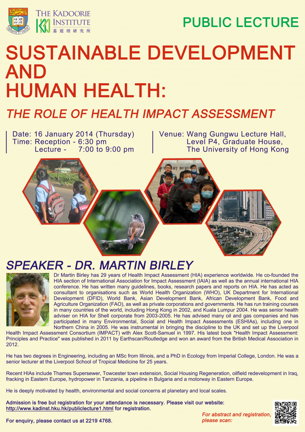 Public Lecture on Sustainable Development and Human Health: the Role of Health Impact Assessment