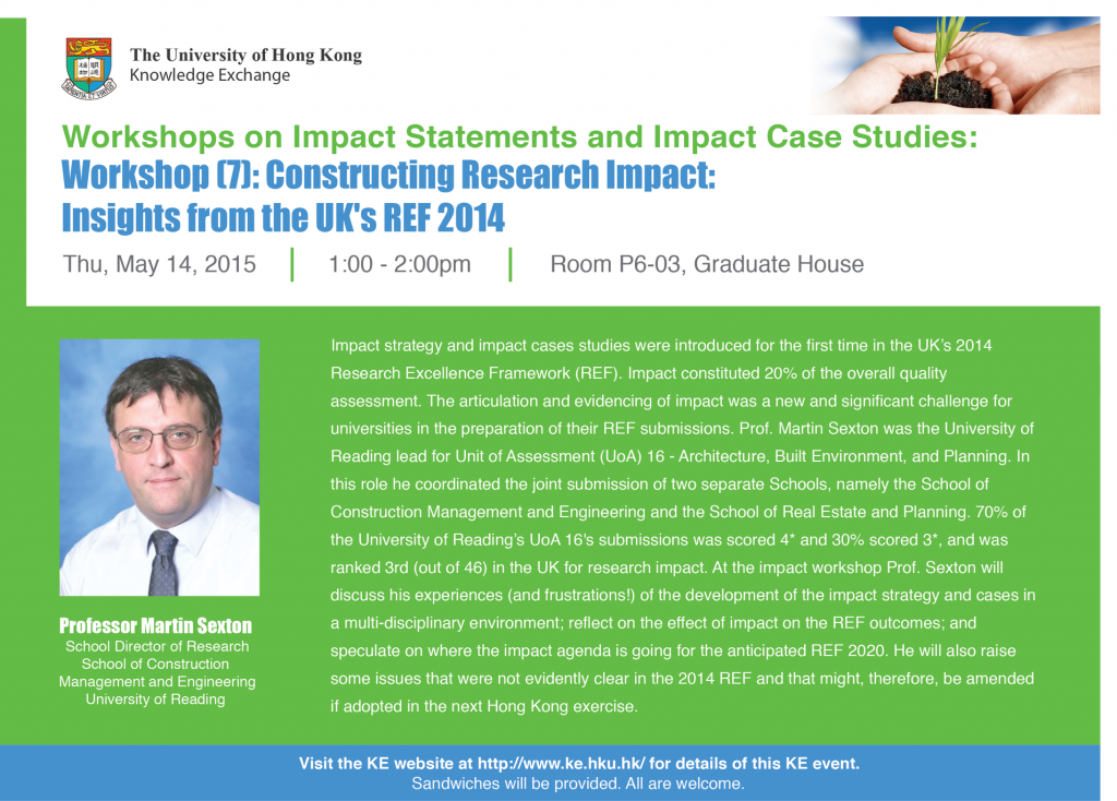 Impact Workshop (7): Constructing Research Impact: Insights from the UK's REF 2014