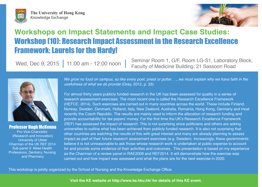 Workshop (10): Research Impact Assessment in the Research Excellence Framework: Laurels for the Hardy!
