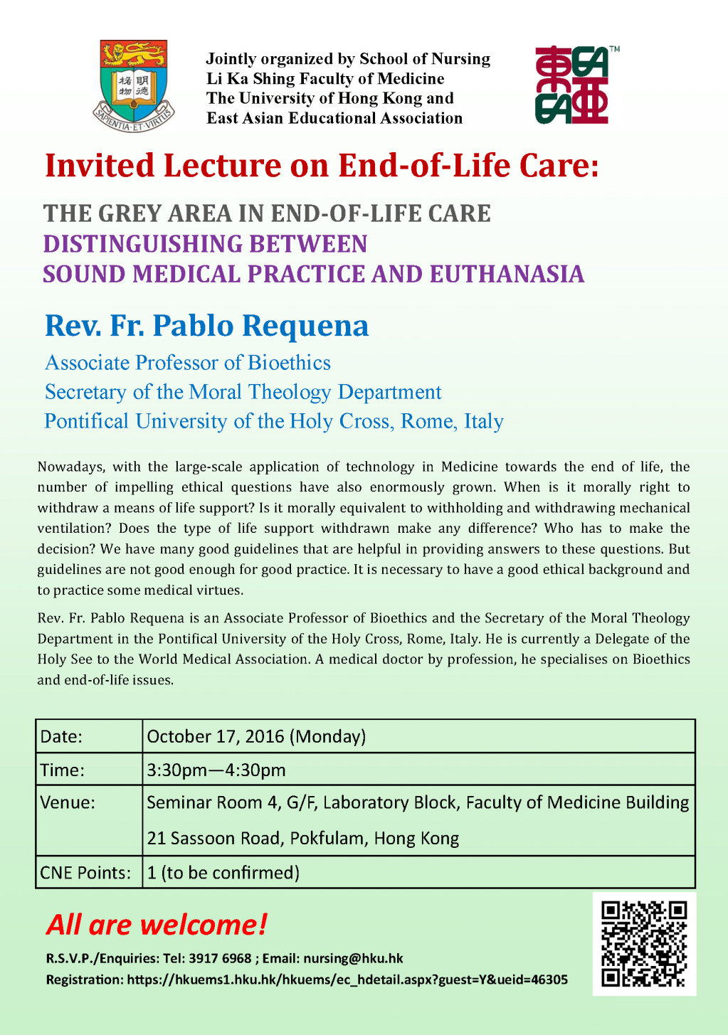 Invited Lecture on End-of-Life Care: The Grey Area In End-Of-Life Care-Distinguishing Between Sound Medical Practice And Euthanasia