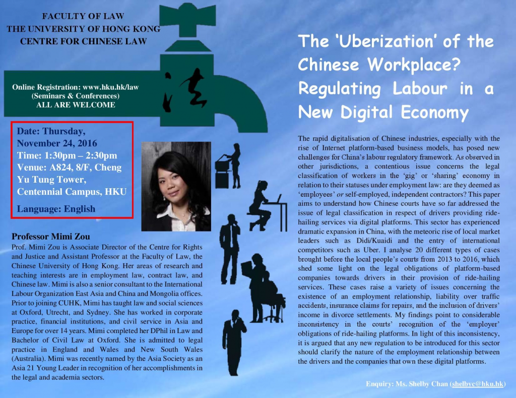 CCL Talk: The 'Uberization' of the Chinese Workplace? Regulating Labour in a New Digital Economy