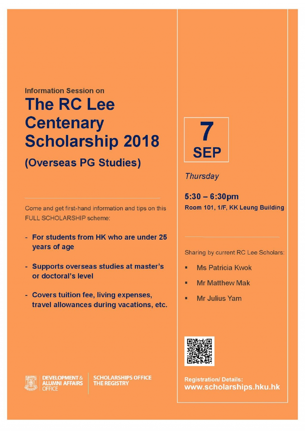 The RC Lee Centenary Scholarship for Overseas Postgraduate Studies