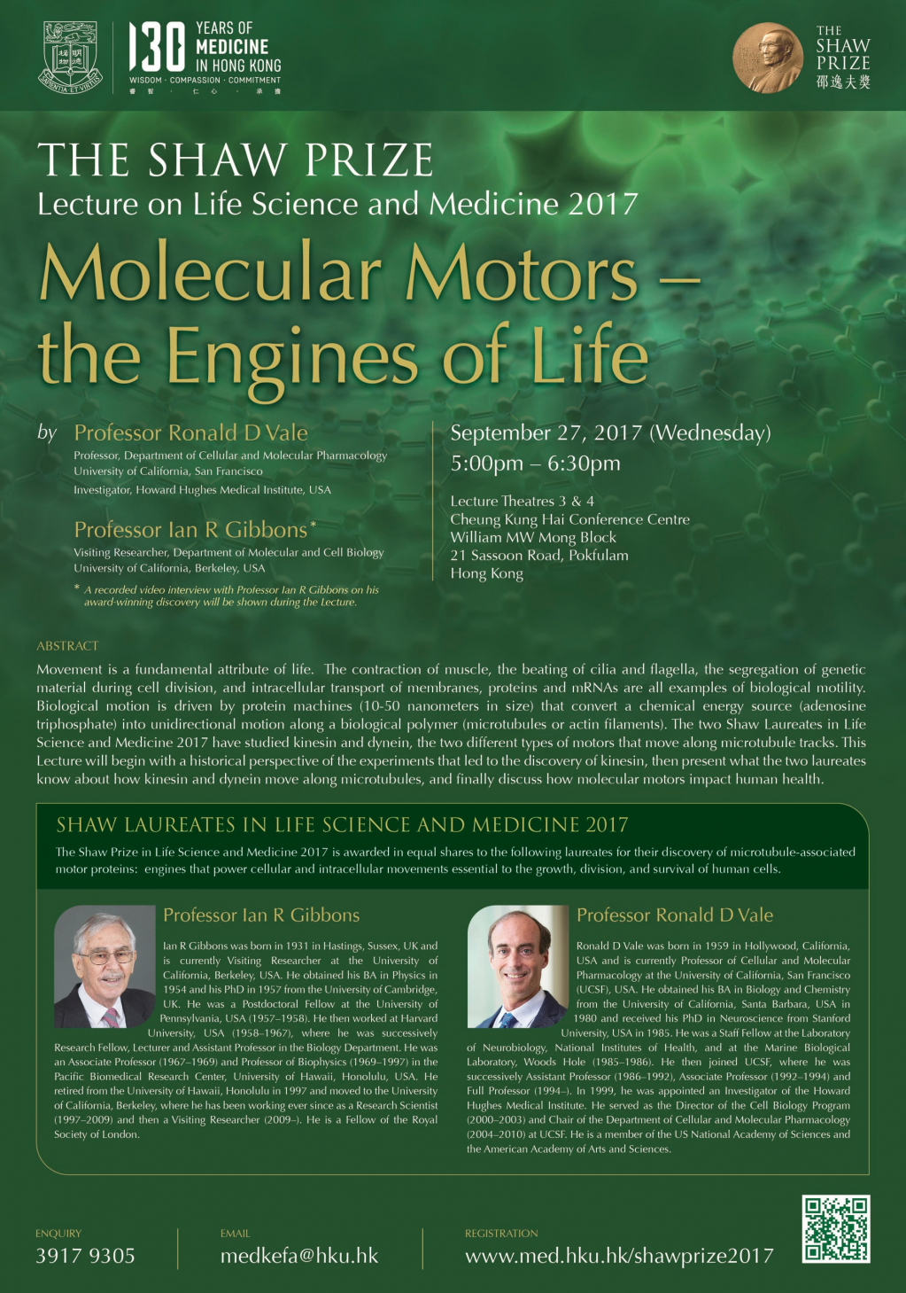 The Shaw Prize Lecture on Life Science and Medicine by Professor Ian R Gibbons and Professor Ronald D Vale