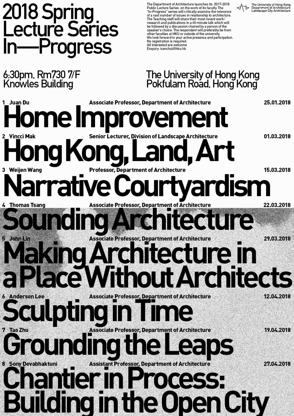 Departtment of Architecture presents 2018 Spring In-Progress Lecture Series