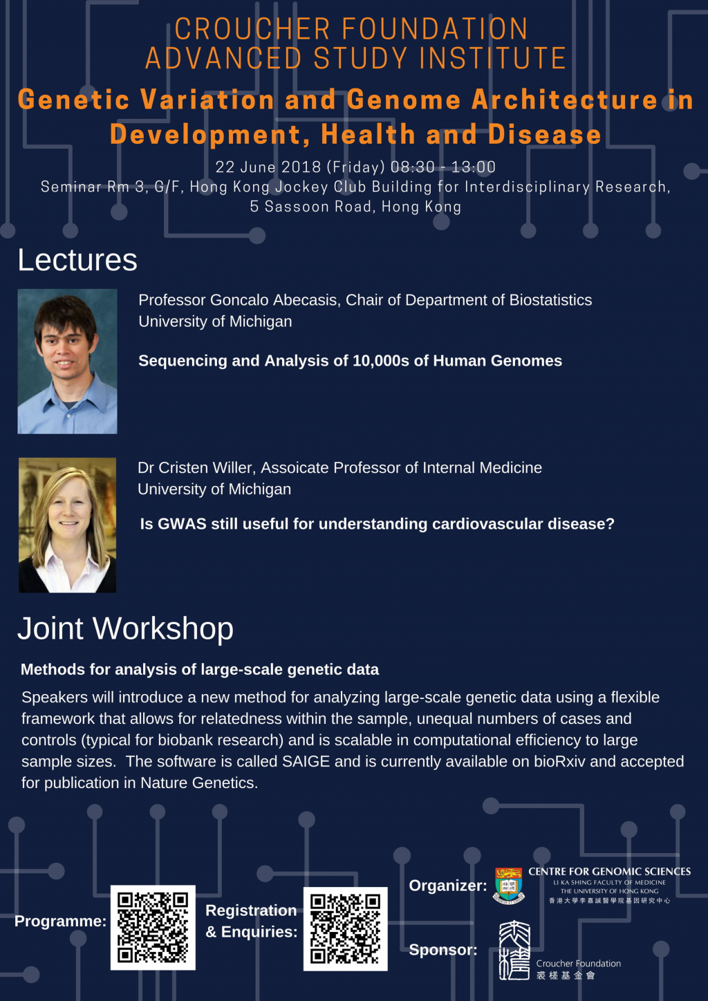 (22 Jun) The Croucher Foundation Advanced Study Institute: Genetic variation and genome architecture in development, health and disease