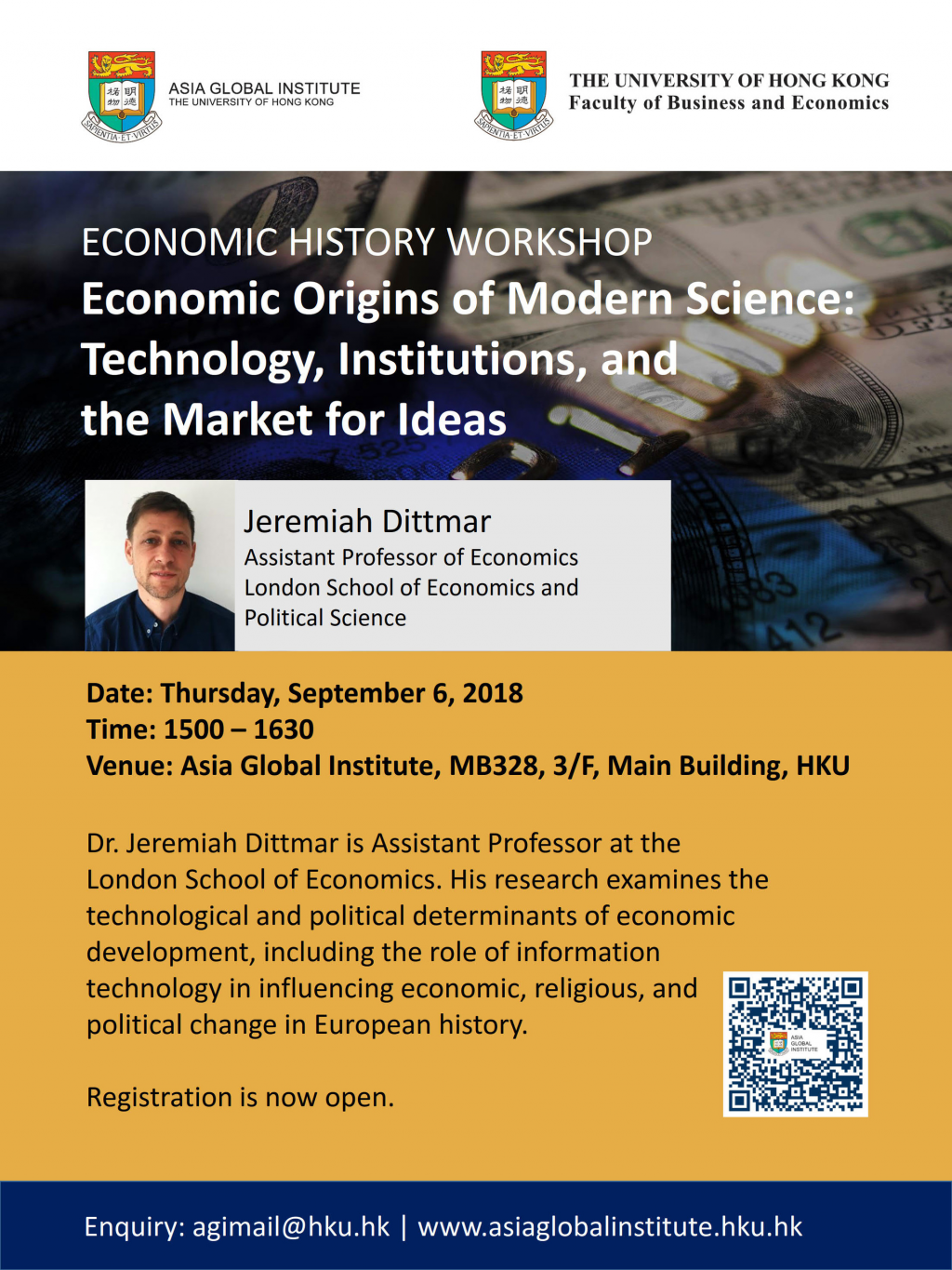 Economic History Workshop - Economic Origins of Modern Science: Technology, Institutions, and the Market for Ideas