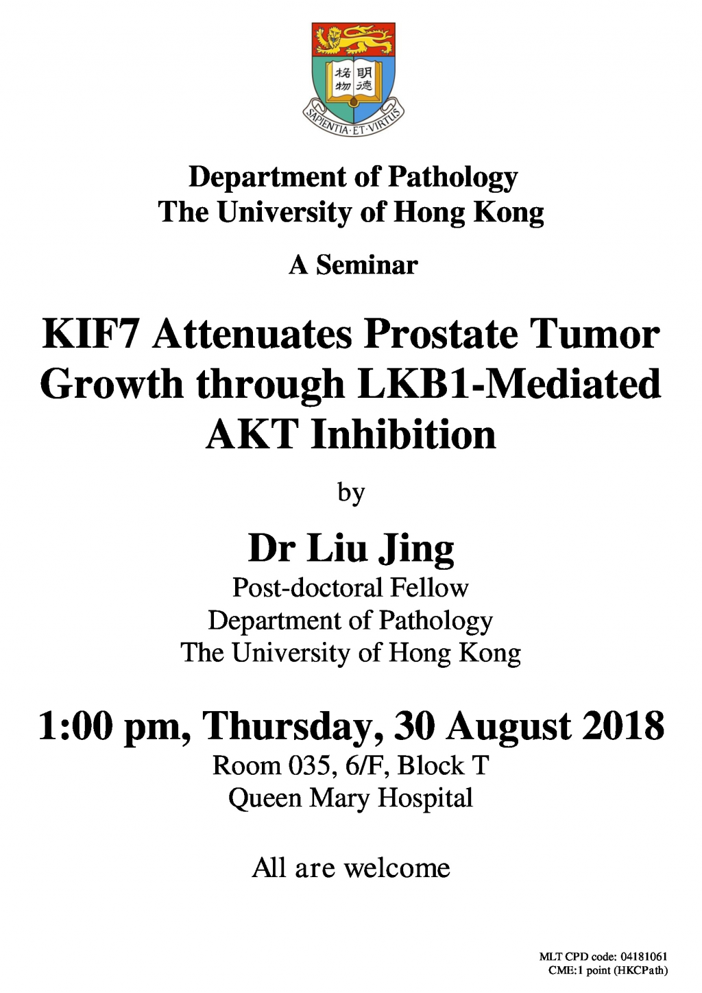 A Seminar on KIF7 Attenuates Prostate Tumor Growth through LKB1-Mediated AKT Inhibition