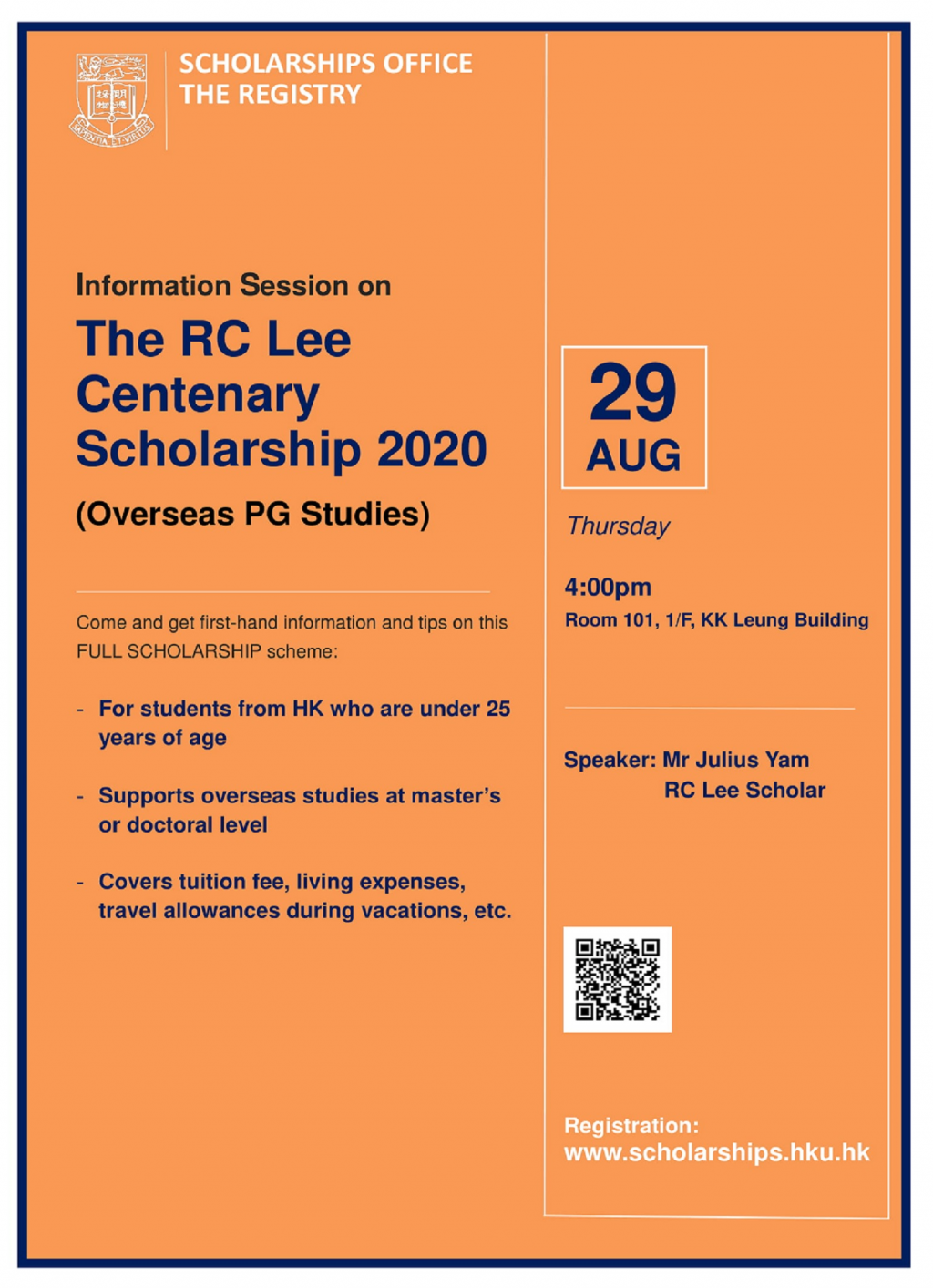 Information Session on RC Lee Centenary Overseas PG Scholarship