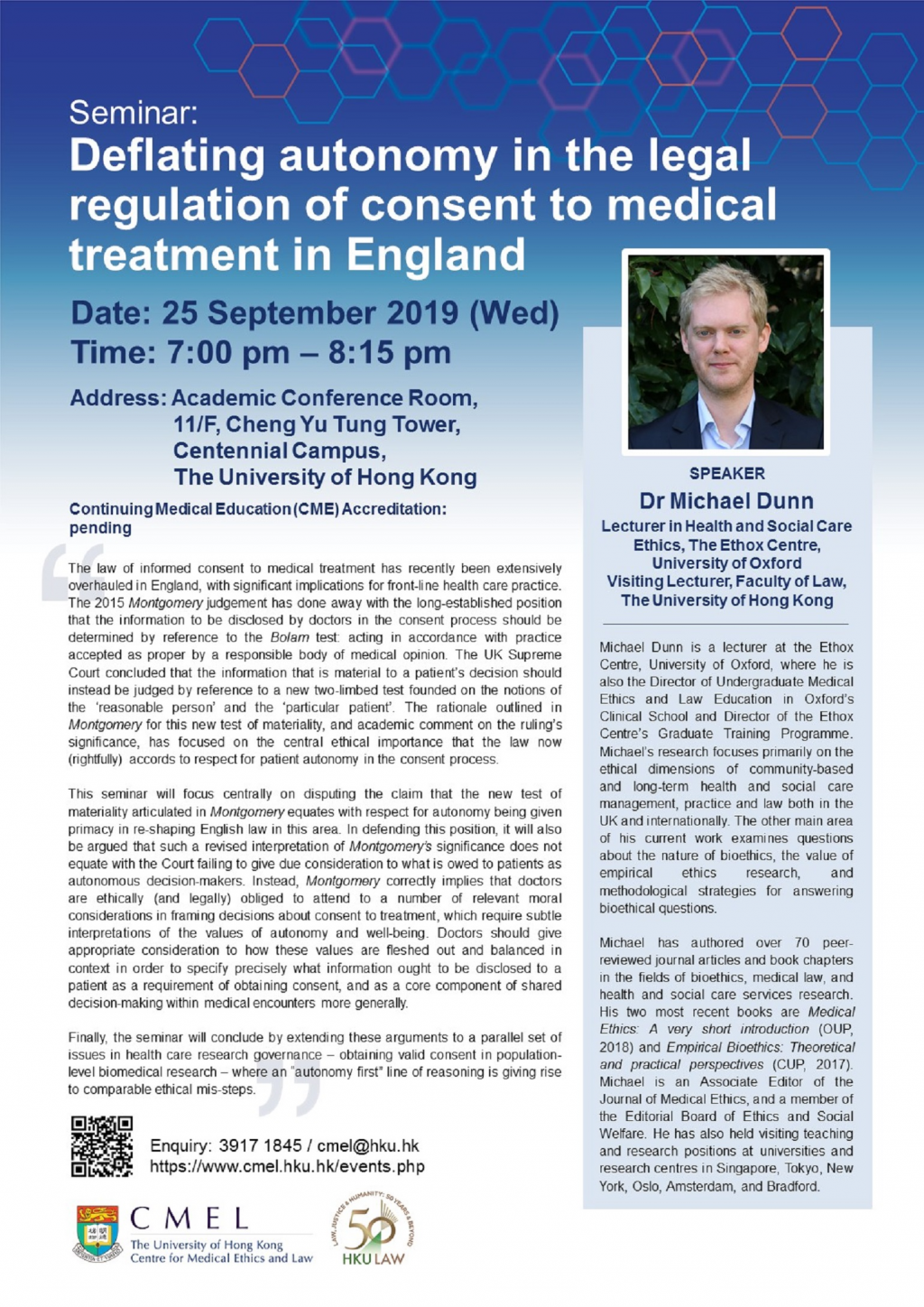 Seminar: Deflating autonomy in the legal regulation of consent to medical treatment in England