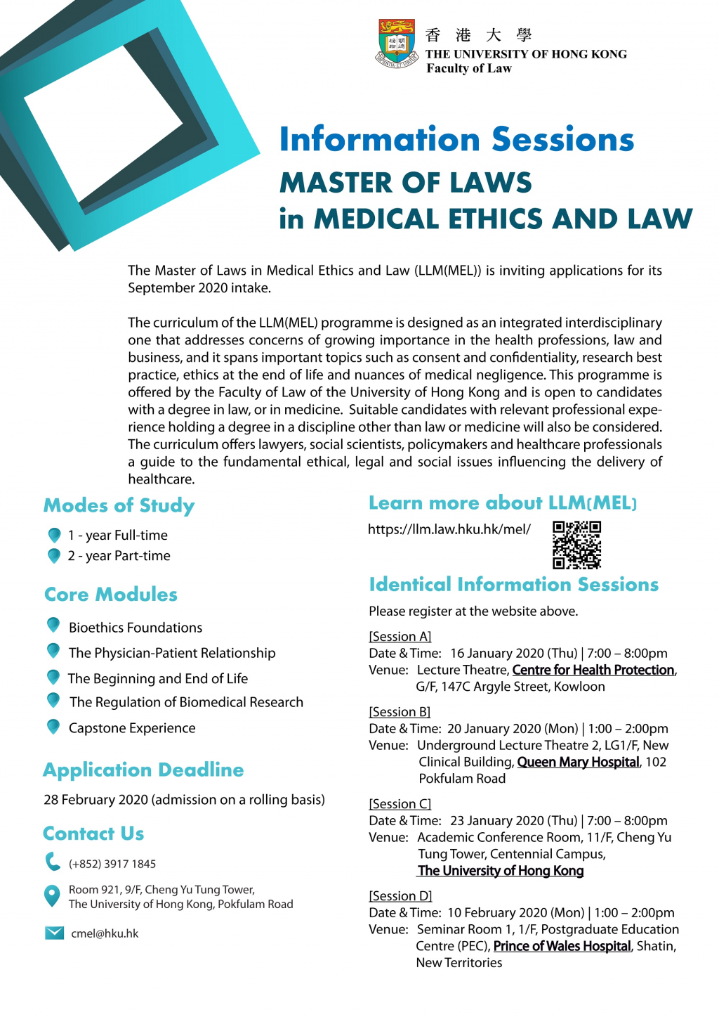 Master of Laws in Medical Ethics and Law - Info Sessions