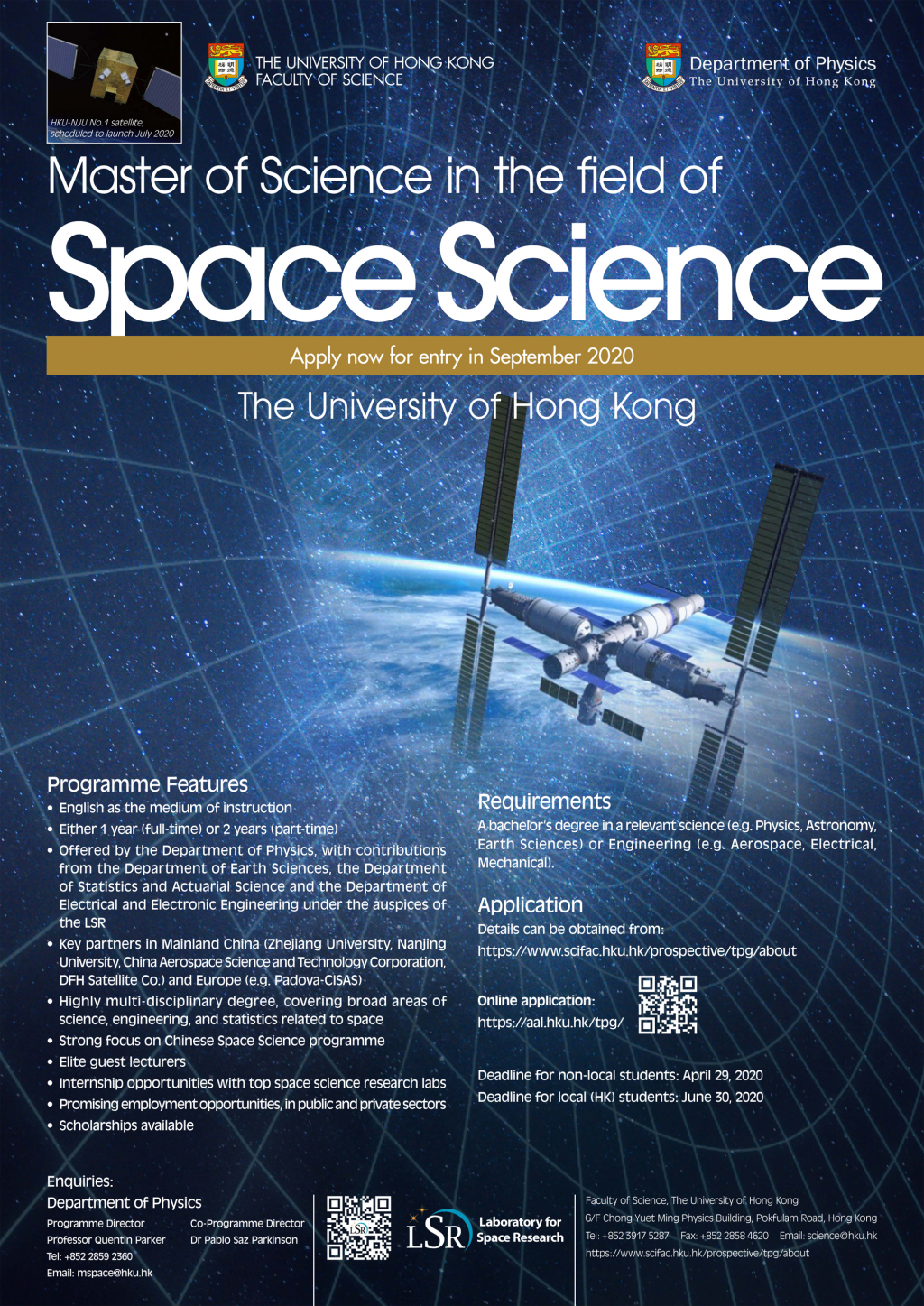 Master of Science in the field of Space Science