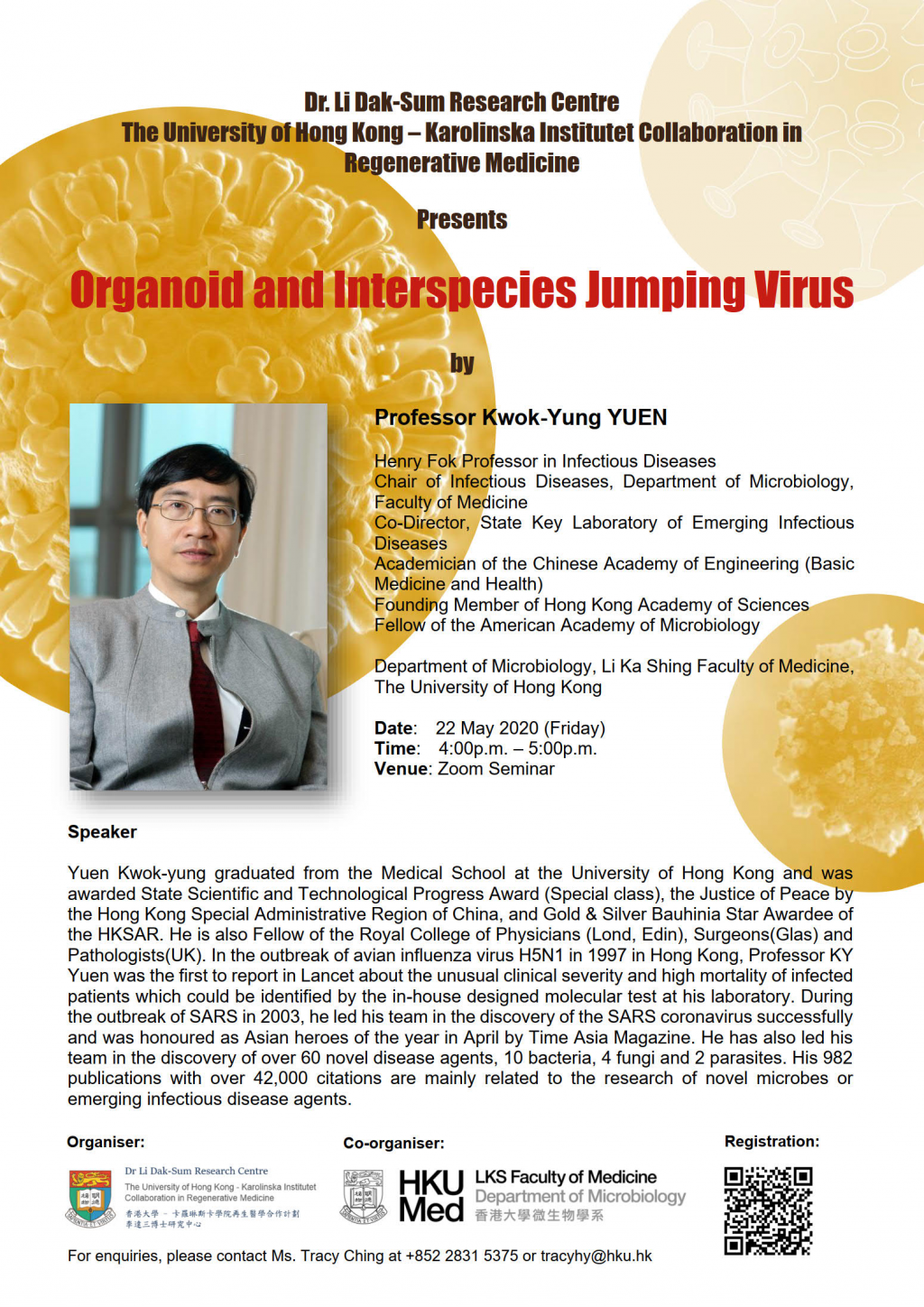[Zoom Seminar Series] Organoid and Interspecies Jumping Virus by Professor Kwok-Yung YUEN