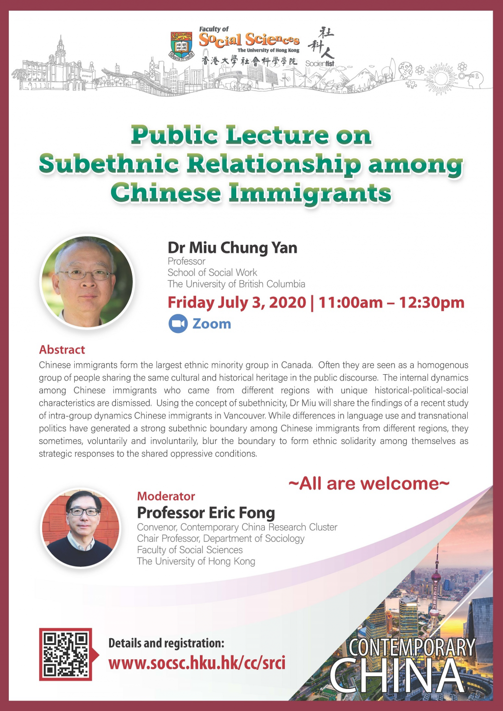 Contemporary China Research Public Lecture on Subethnic Relationship among Chinese Immigrants (July 3, 11am)