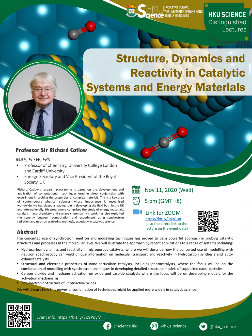 HKU Science Distinguished Lecture - Structure, Dynamics and Reactivity in Catalytic Systems and Energy Materials