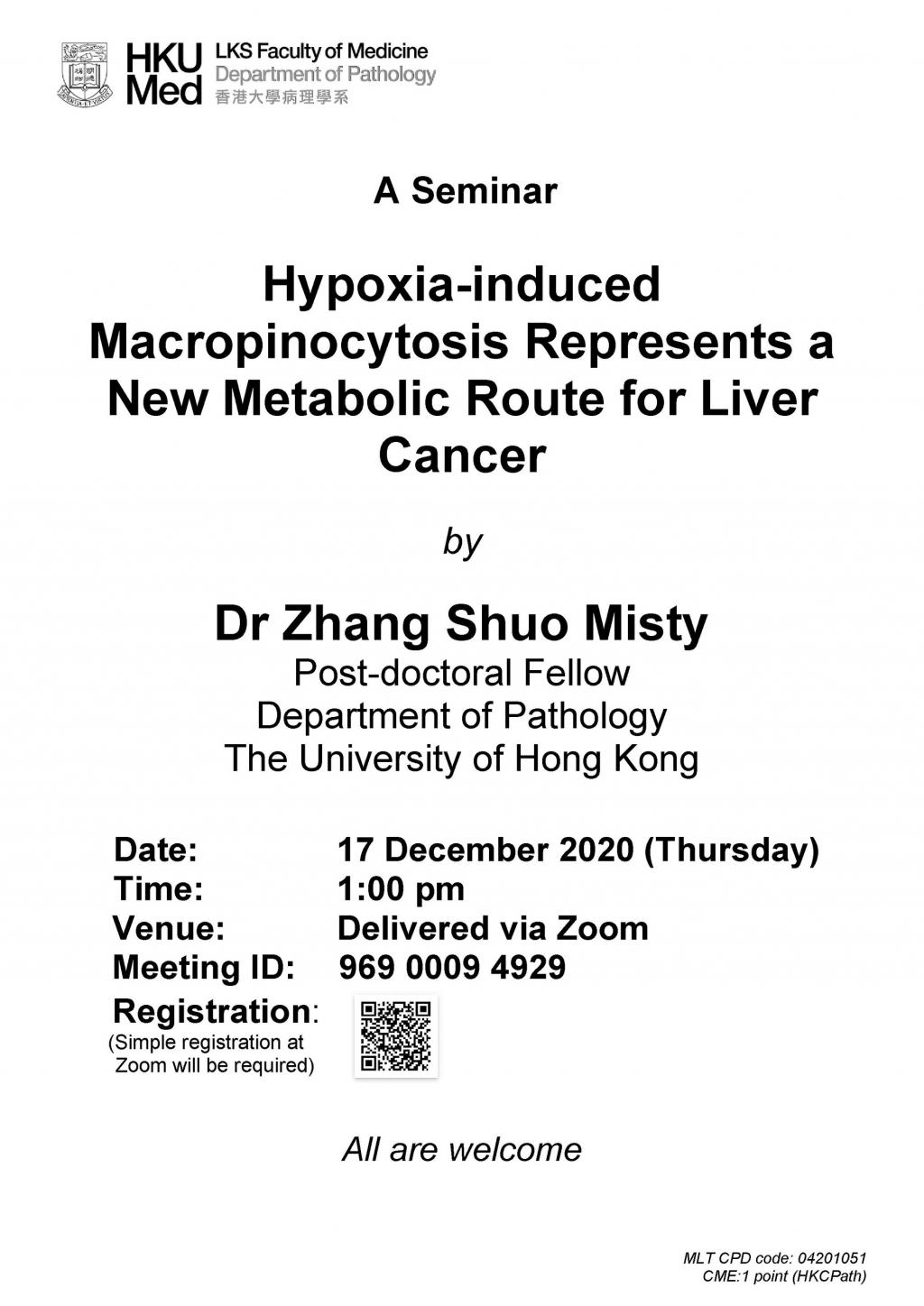Seminar by Dr Zhang Shuo Misty on 17 Dec (1 pm)
