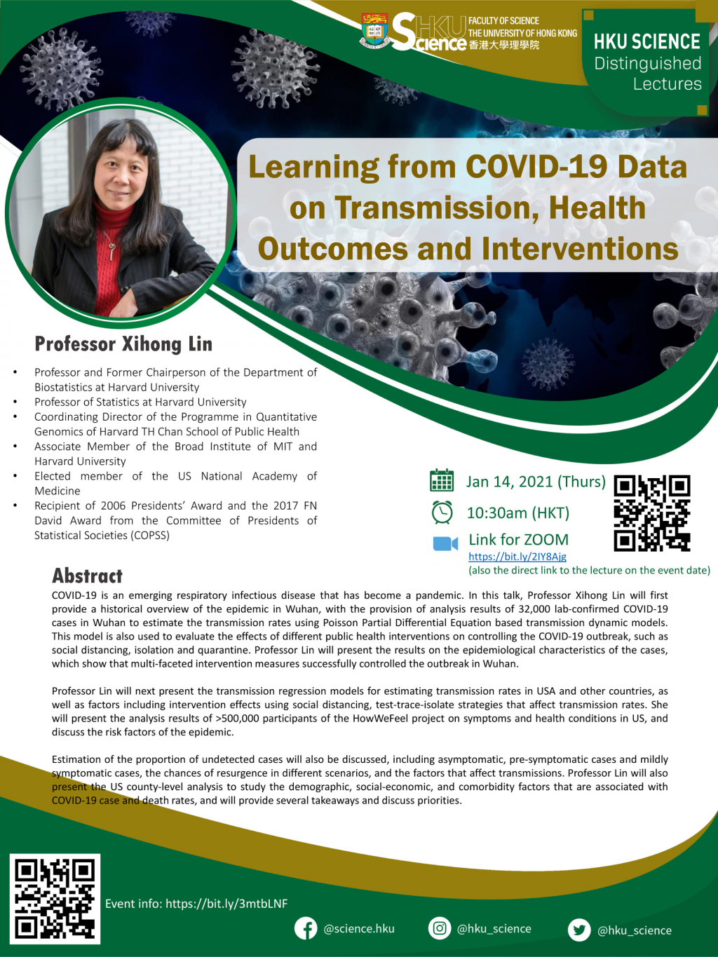 Distinguished Lecture Series - Learning from COVID-19 Data on Transmission, Health Outcomes and Interventions