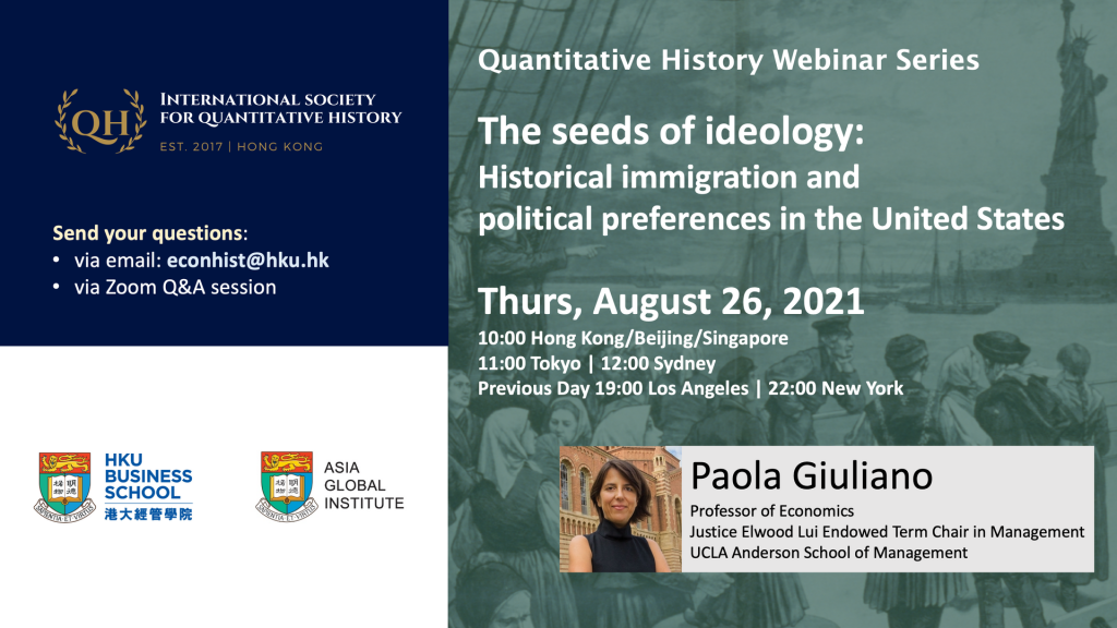 Quantitative History Webinar Series - The seeds of ideology: Historical immigration and political preferences in the United States