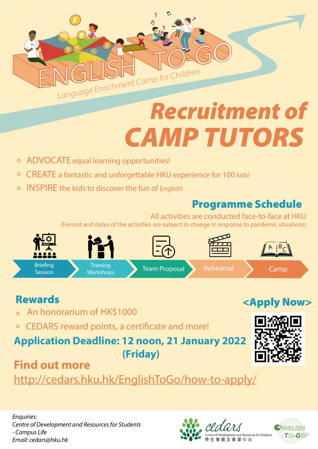 ENGLISH-TO-GO Language Enrichment Camp - Recruitment of Camp Tutors