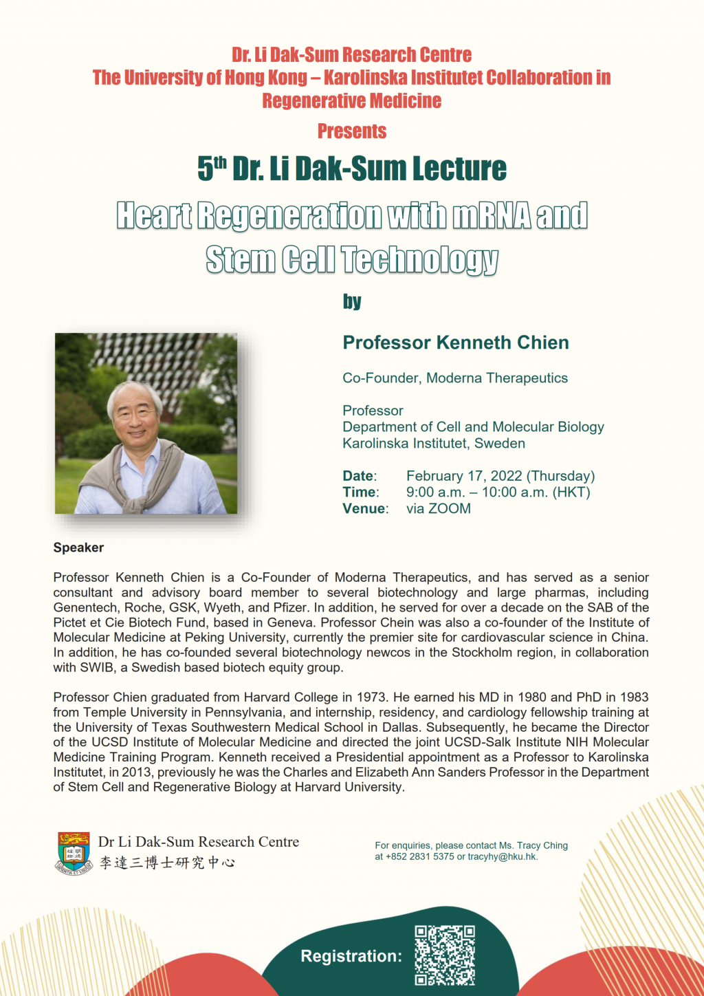 [5th Dr. Li Dak-Sum Lecture] Heart Regeneration with mRNA and Stem Cell Technology by Professor Kenneth Chien