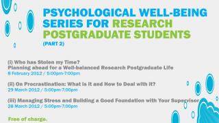 Psychological Well-being Series for Research Postgraduate Students (Part 2)