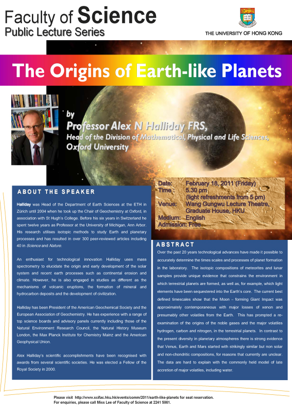 Public lecture : The Origins of Earth-like Planets