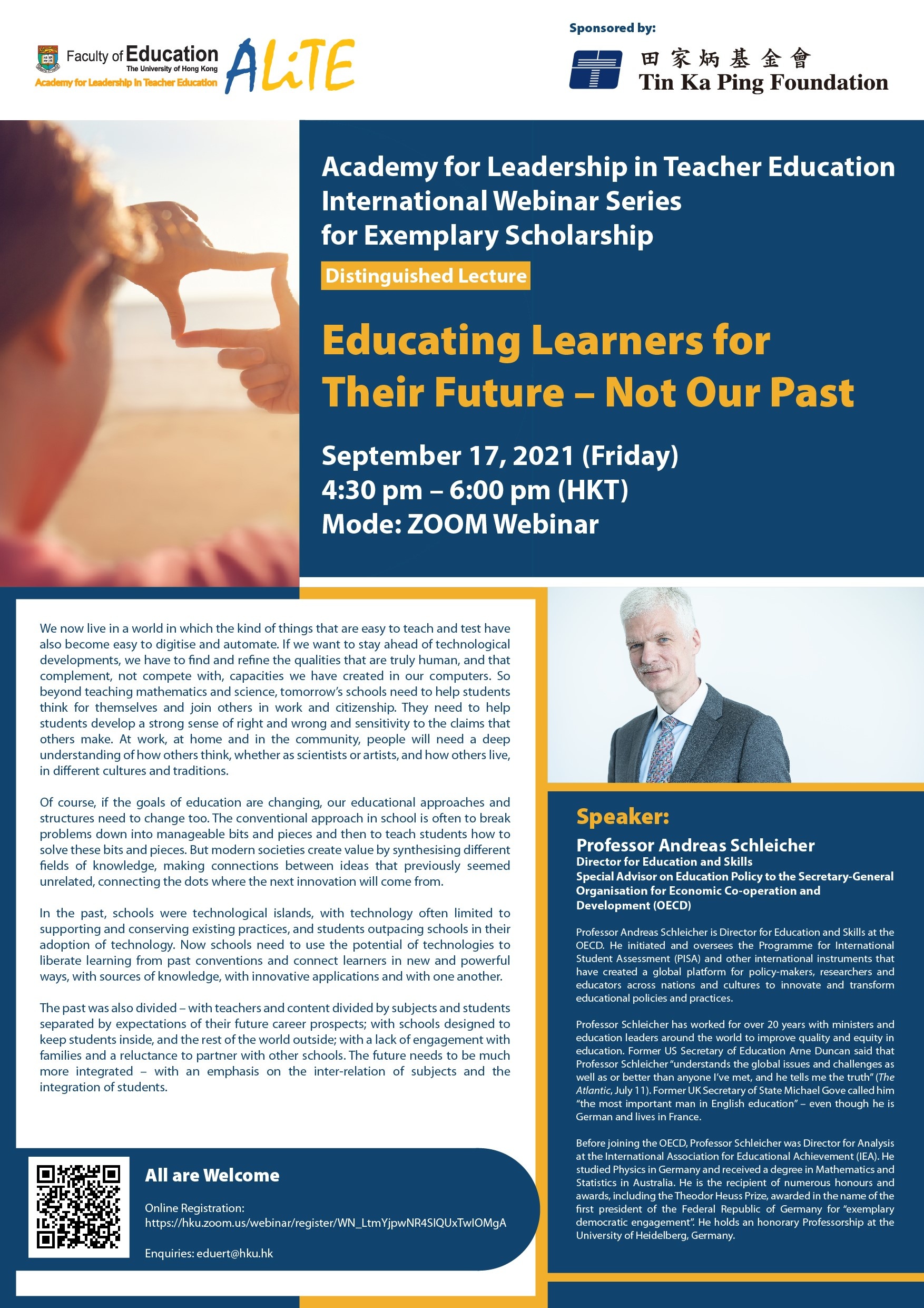 ALITE International Webinar Series for Exemplary Scholarship by Professor Schleicher, Director for Education and Skills, OECD